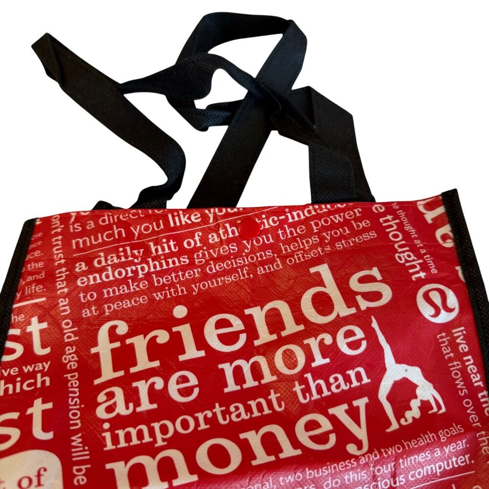Lululemon Small Reusable Shopping Gift Bag Yoga Tote Snap Closure Black Red - Picture 2 of 5